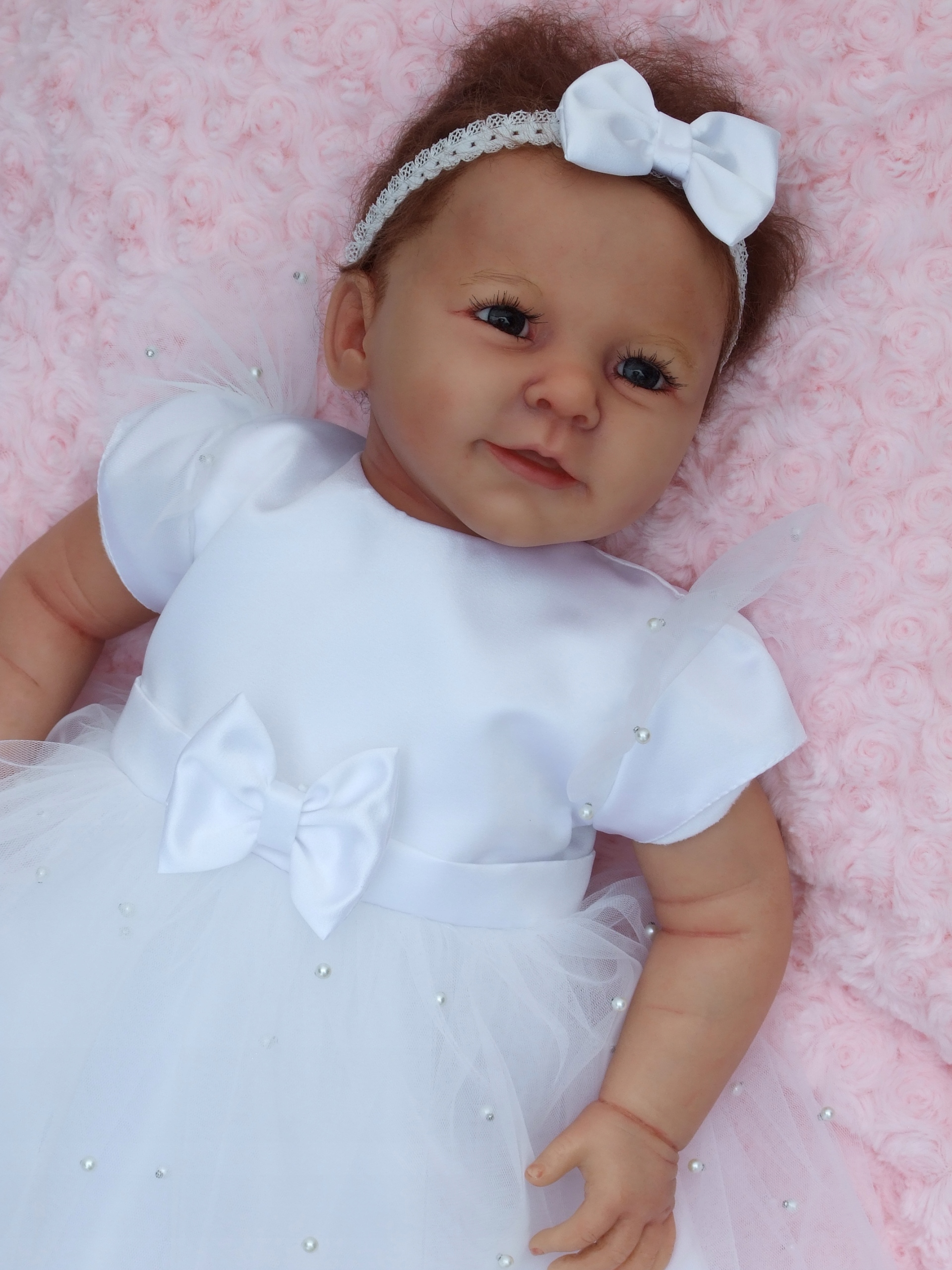 BIAŁA sukienka z perełkami dla dziewczynki 62r CHRZEST Kolor biały