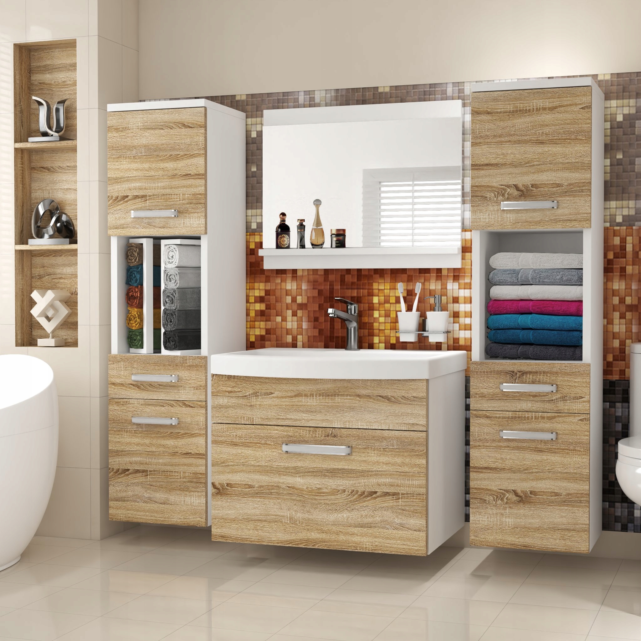 Meble łazienkowe z LUSTREM z UMYWALKĄ Materiał inny