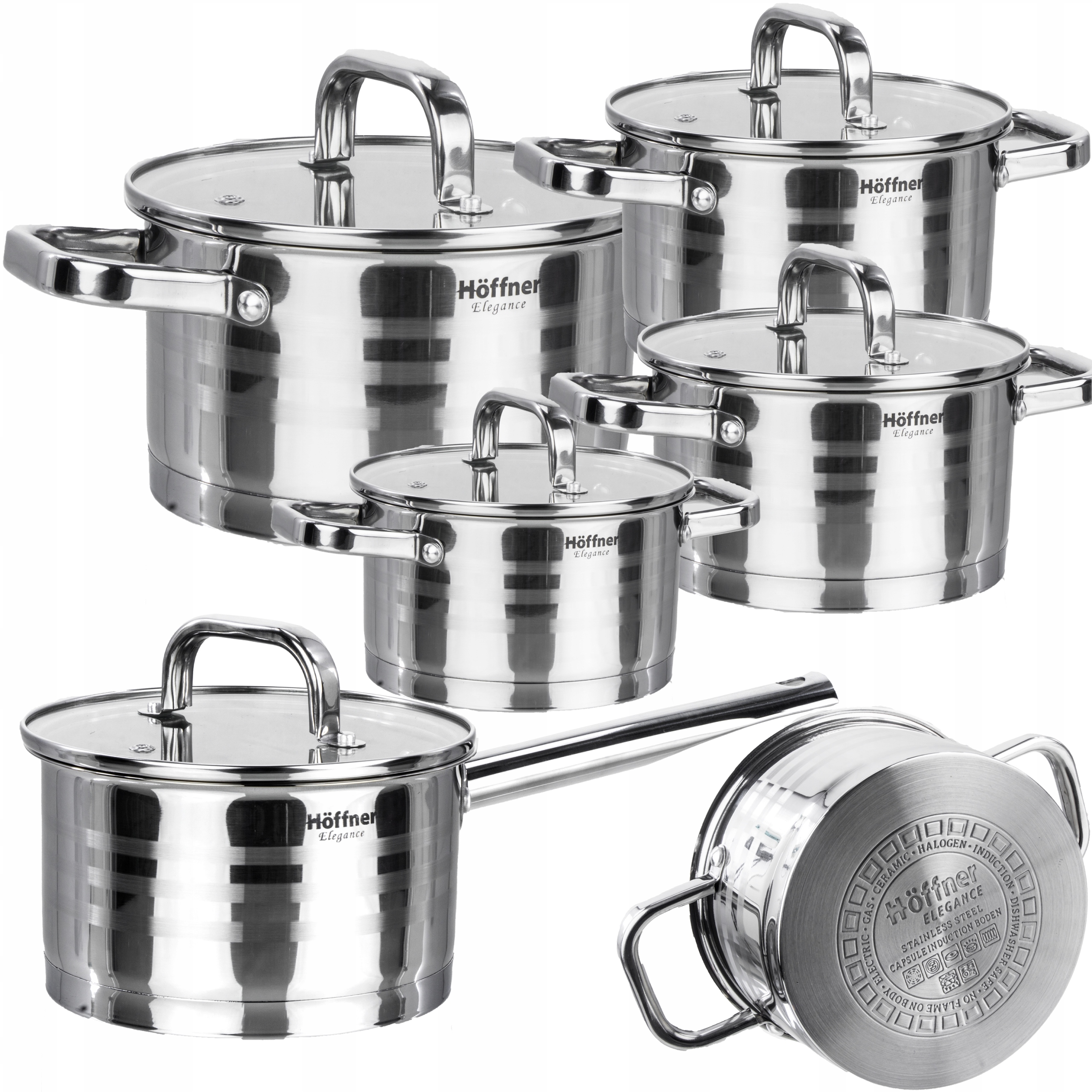 Zestaw garnków Hoffner Premium 10 el. Materiał stal nierdzewna