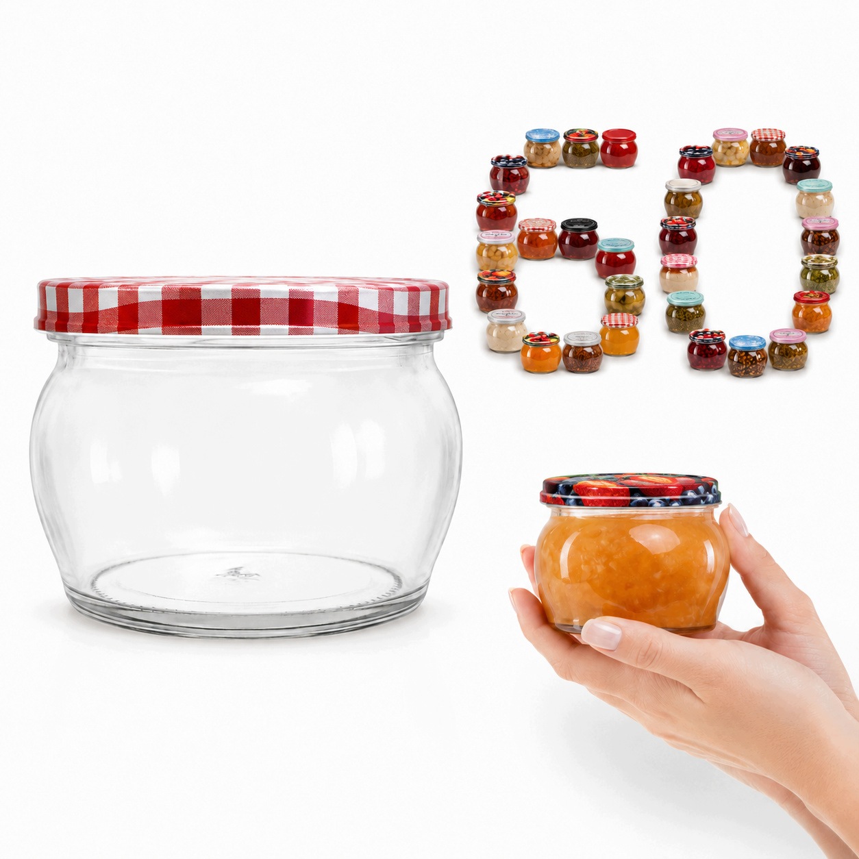 Poháre 260 ml 60 ks s uzávermi, nádoba na zaváraniny, med, zaváraniny