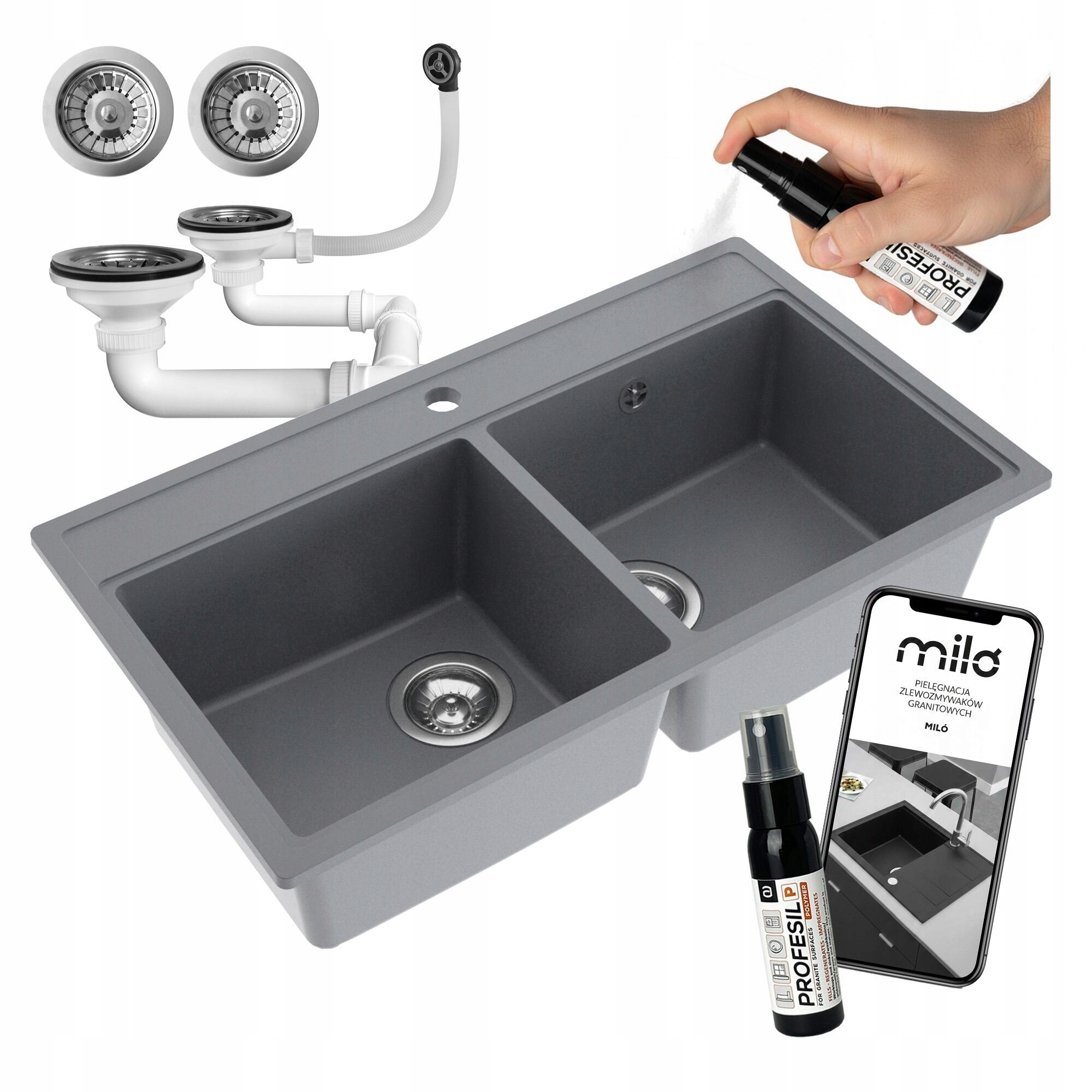 Kuchynský Drez Metro Granitový Dvojkomorový Sifónový Set