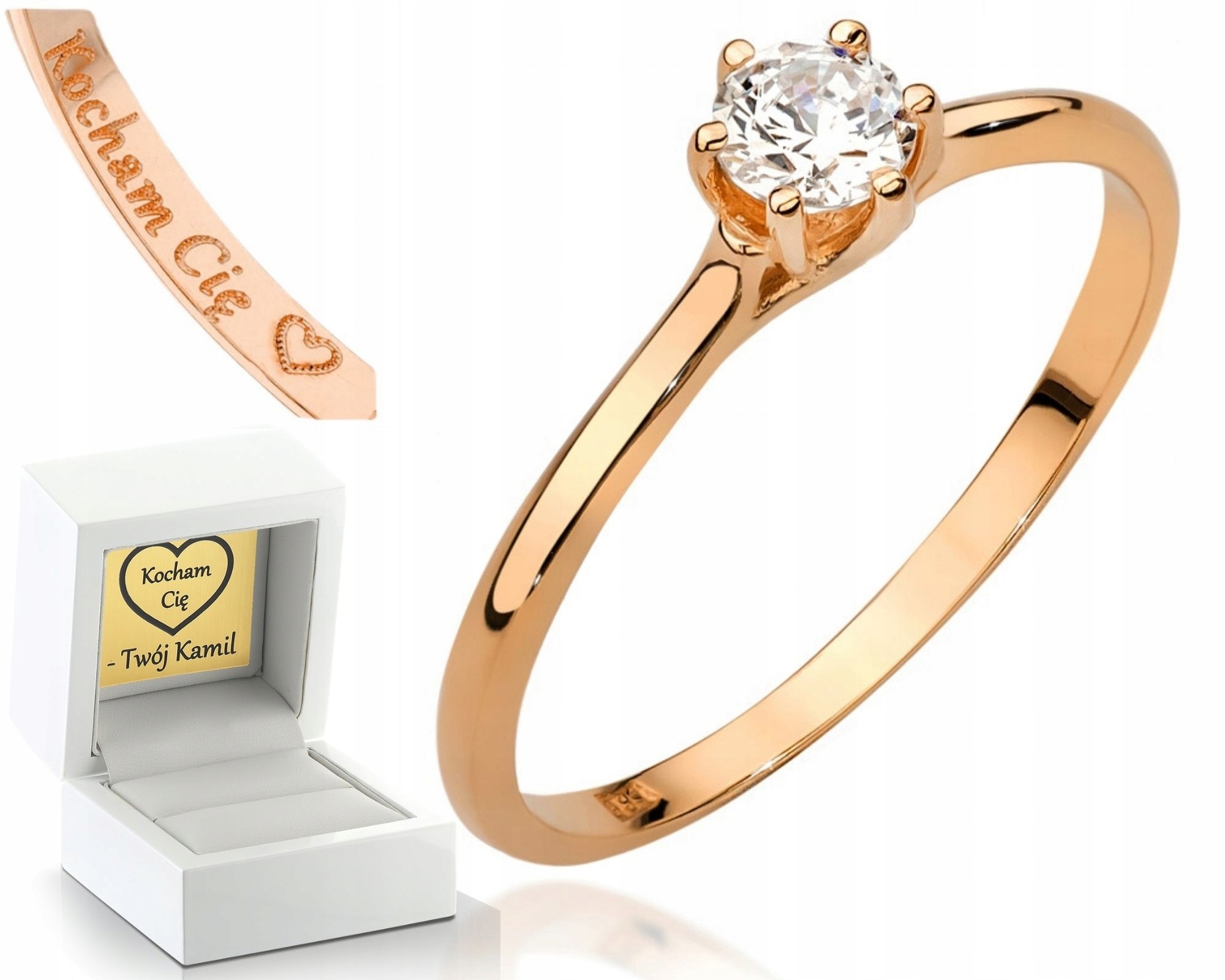 Růžové Zlato Prstýnek S Diamanty 0,21CT 0,585 Zásnubní Pro Ženu