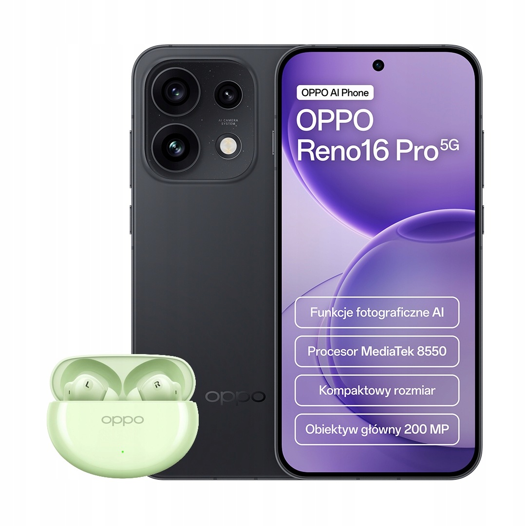 Smartfon Oppo Reno16 Pro 5G 12/512 Gb czarny Słuchawki Enco Air4 zielone