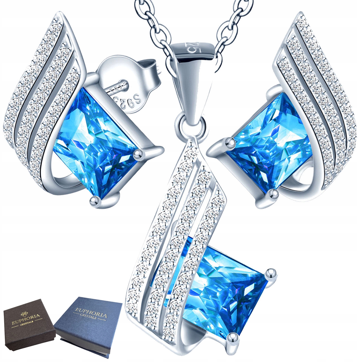 Stříbrné šperky 925, Dárek Náušnice přívěsek, modrá sada