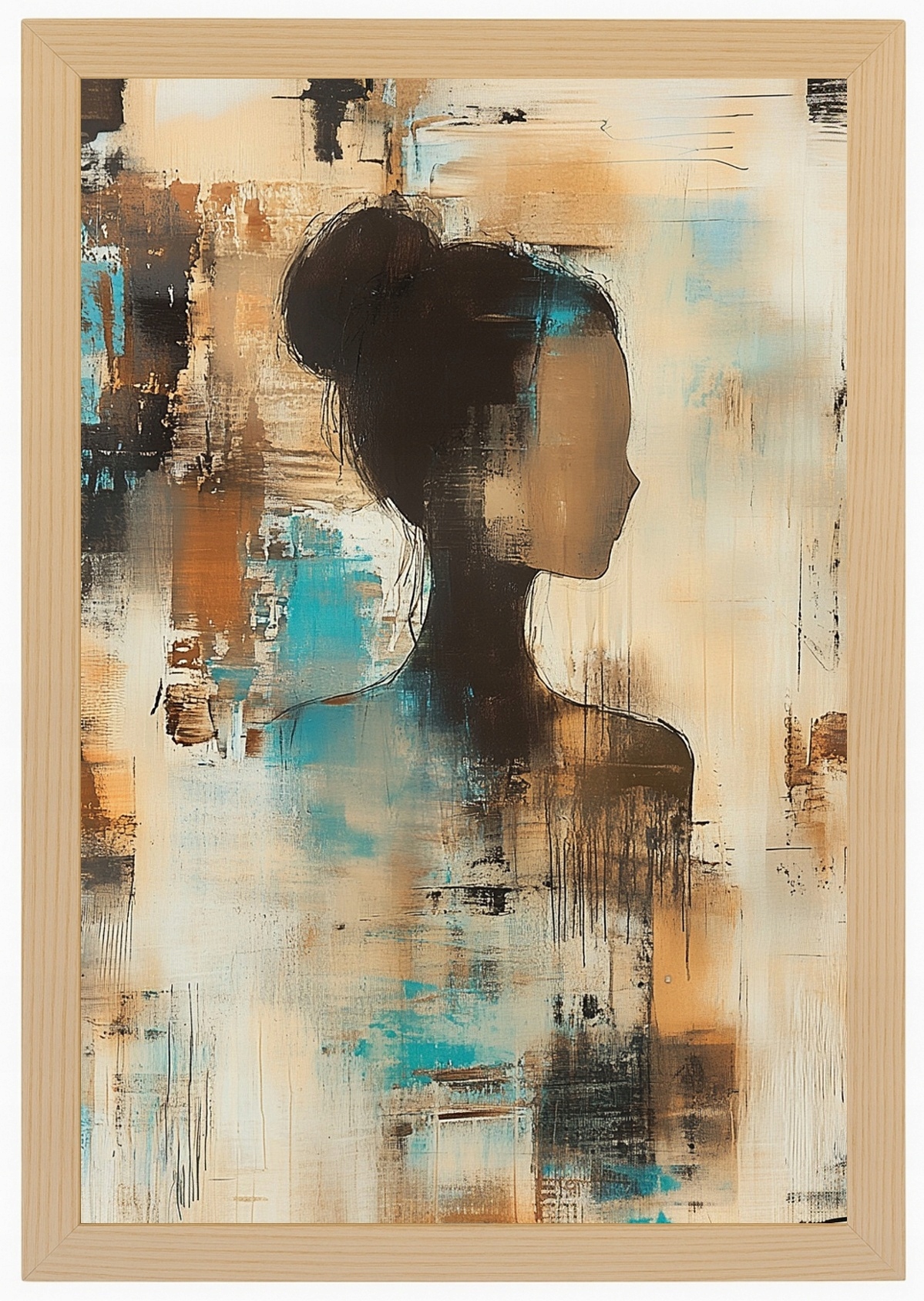 Dřevěný Rámeček Plakát , Abstrakční Postava, Silueta, Ženský Profil 40x60