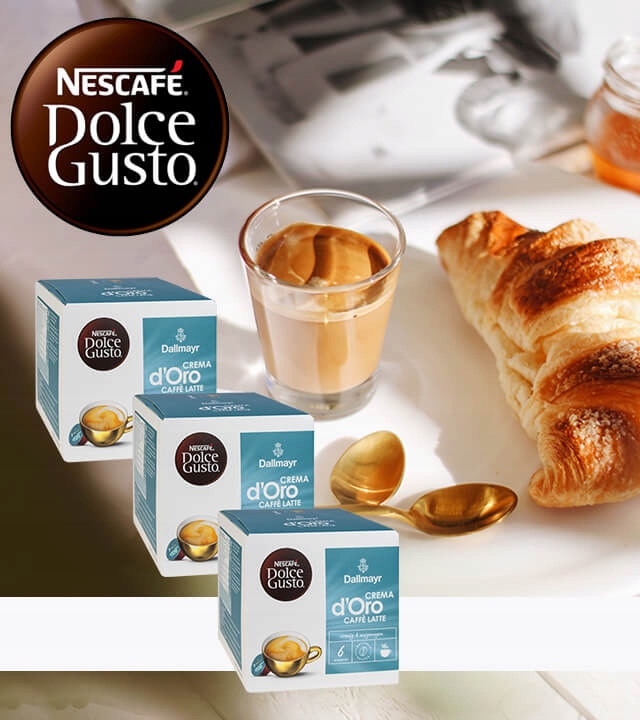 3 x Káva NESCAFE DOLCE GUSTO DALLMAYR CREMA D'ORO CAFFE LATTE 16 kapslí Obchodní název Crema d'Oro Caffe Latte