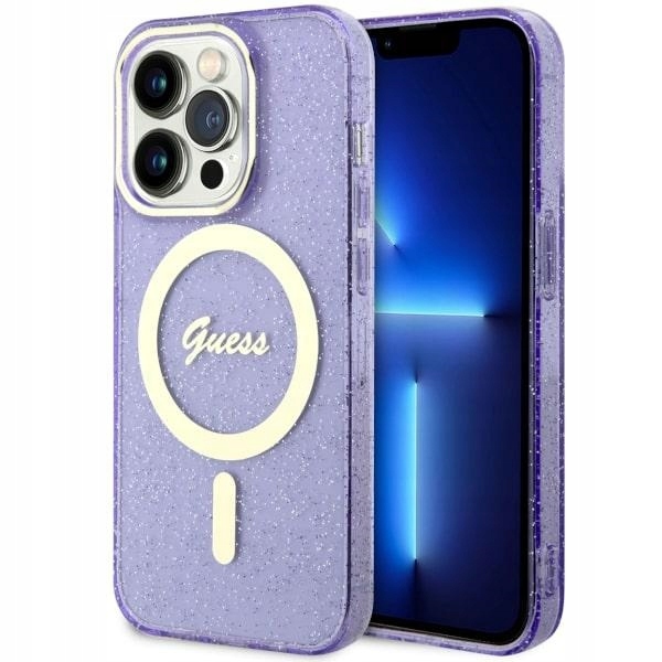 Etui Guess GUHMP14LHCMCGU do iPhone 14 Pro 6.1" fioletowe z brokatem MagSaf