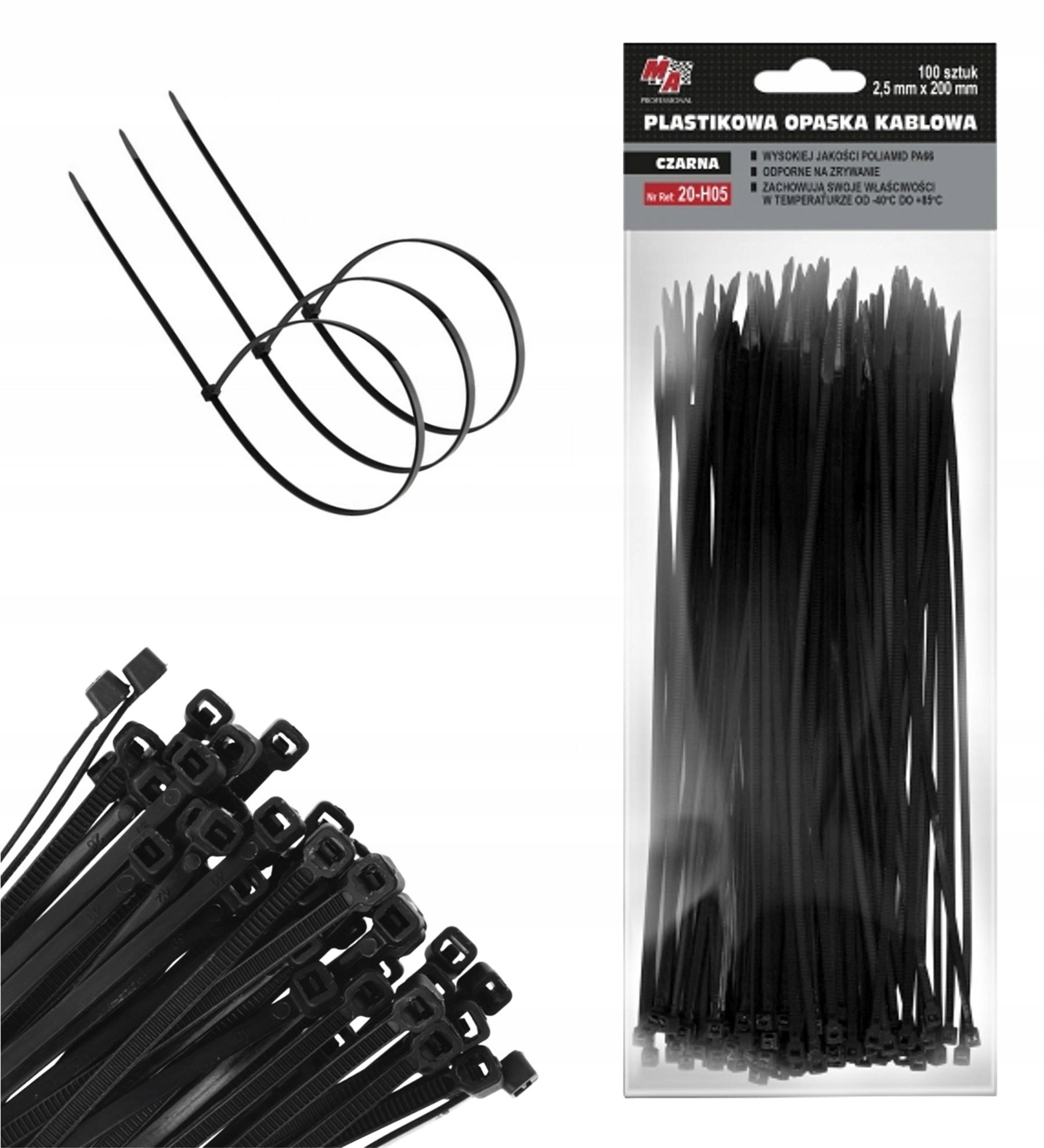 Amtra Ma-prof Opaska kablowa czarna 2,5mm x 200mm – Plastikowa, 100 szt.