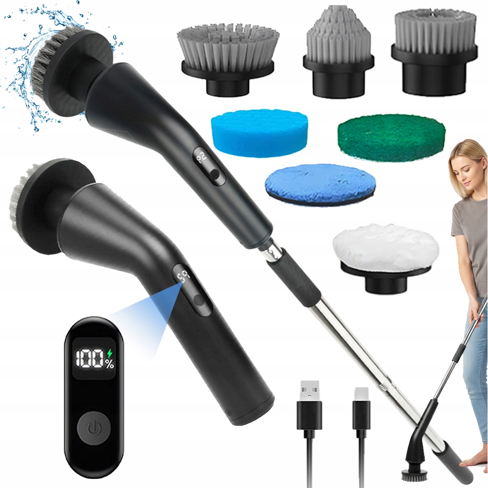 7V1 Bezdrátový Elektrický Rotační Kartáč Pro Úklid, Nastavitelný Mop