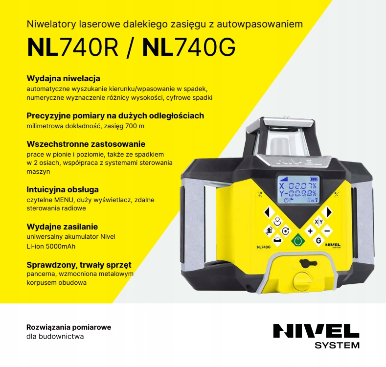 Niwelator rotacyjny laserowy Nivel System NL740R DIGITAL 700 m IP65 + Staty Kod producenta NL740R+SJJ1 LS24
