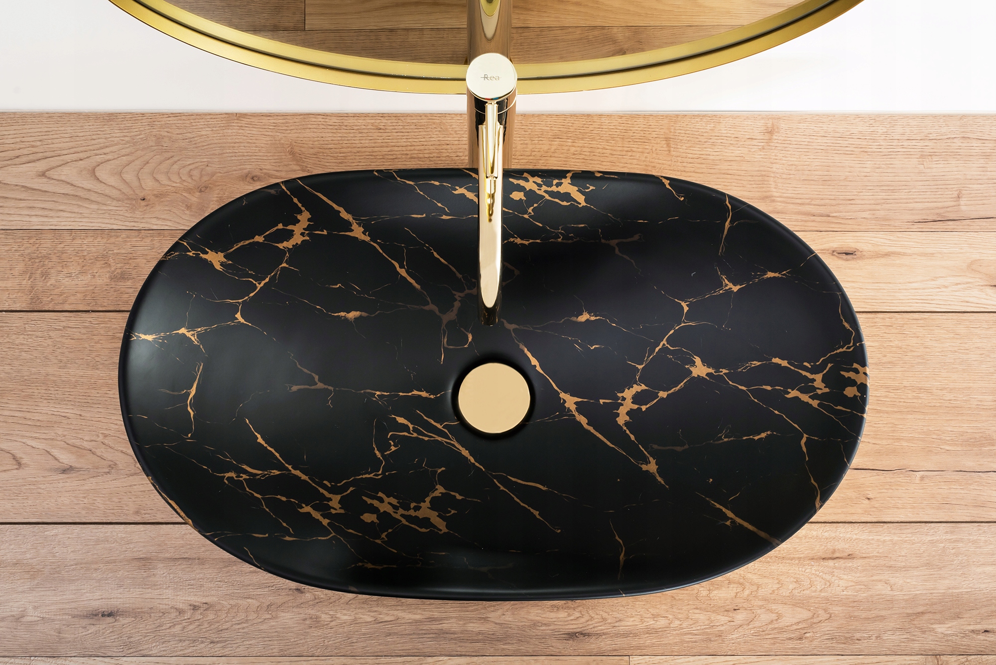 REA UMYWALKA ROYAL IN BLACK MARBLE GOLD REA-U8008 OWALNA Marka Rea
