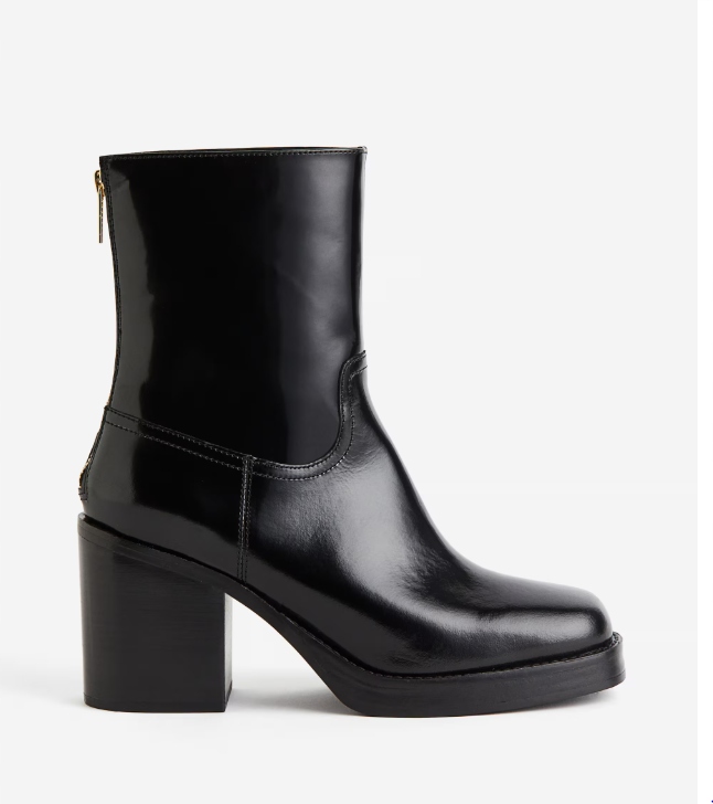 H&m Dámské Kotníkové Boty Černé S Koženým Podpatkem 39 Y_c