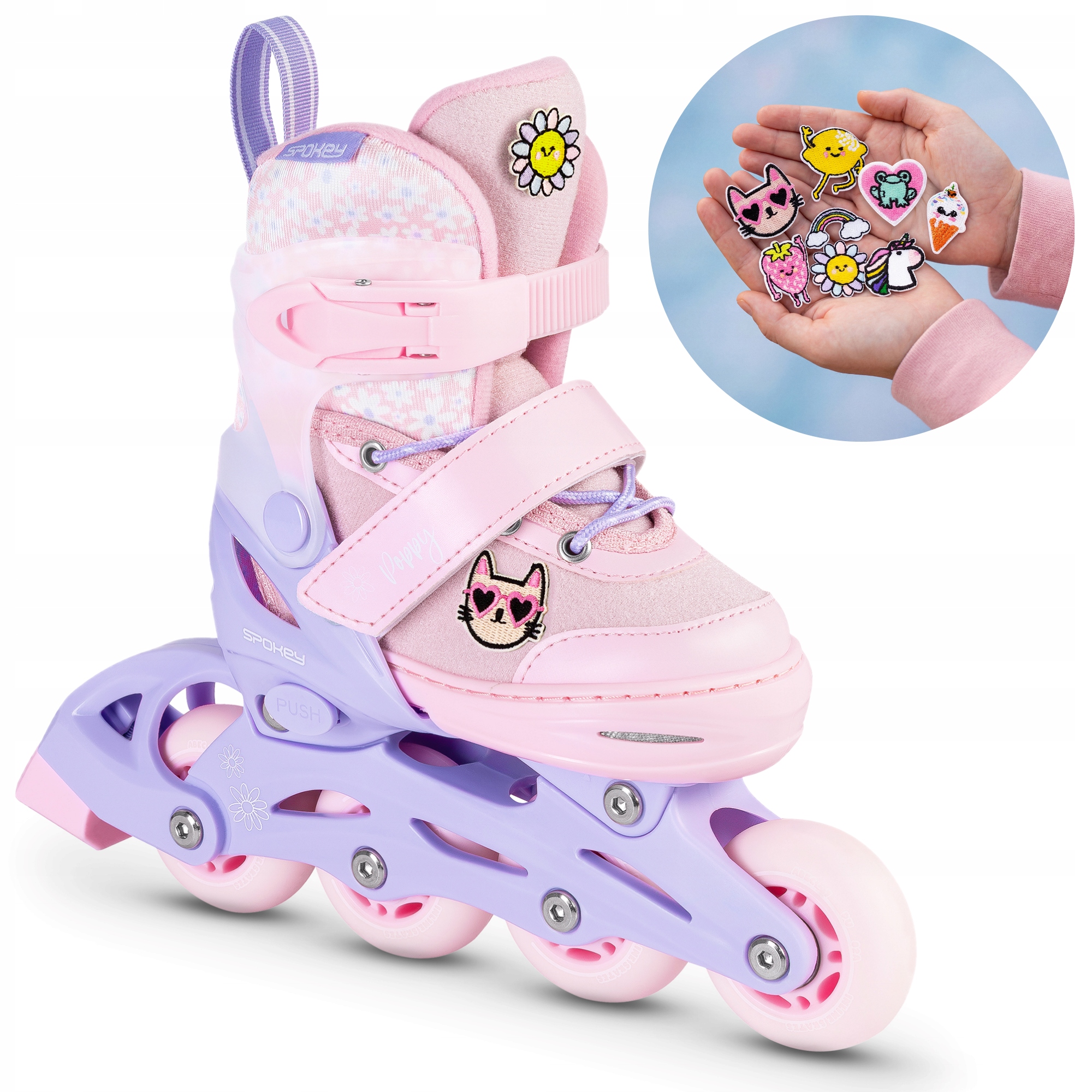 Rolki regulowane dla dziecka z ozdobami na rzep Spokey Poppy r. 27-30