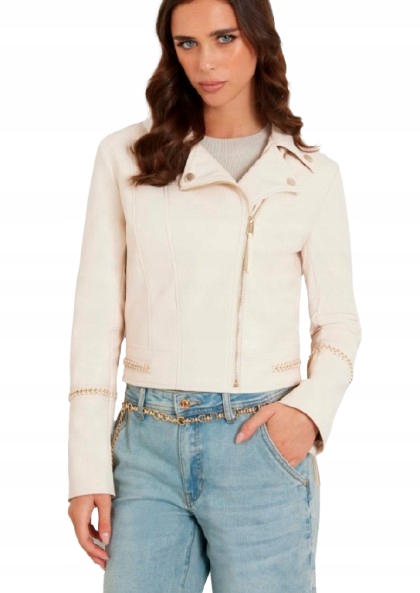 Guess Béžová Ramoneska S Řetízky A Zipem A Podšívkou XL Gnm