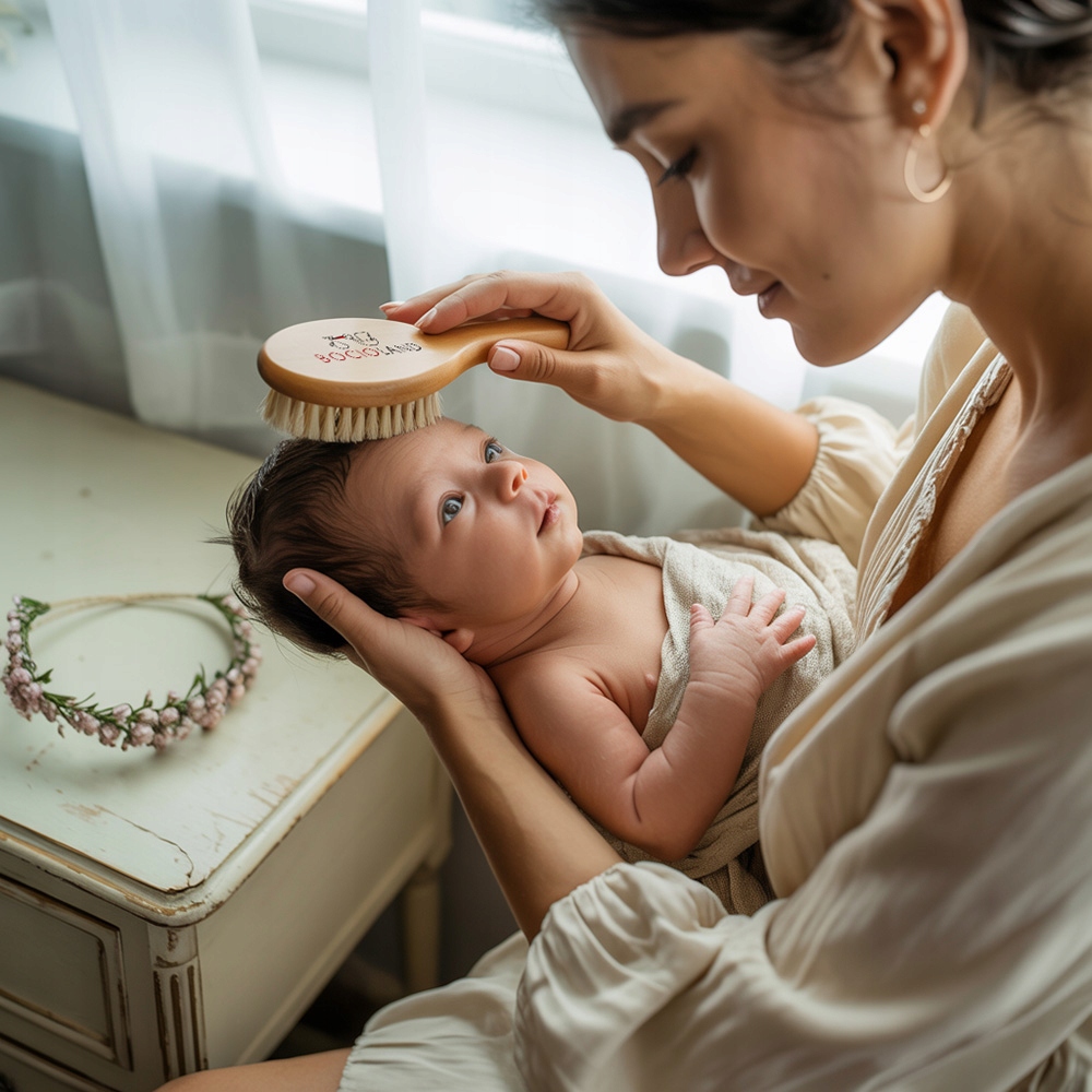 Szczotka do włosów dla niemowląt z naturalnego koziego włosia Bocioland Kolor dominujący brązowy