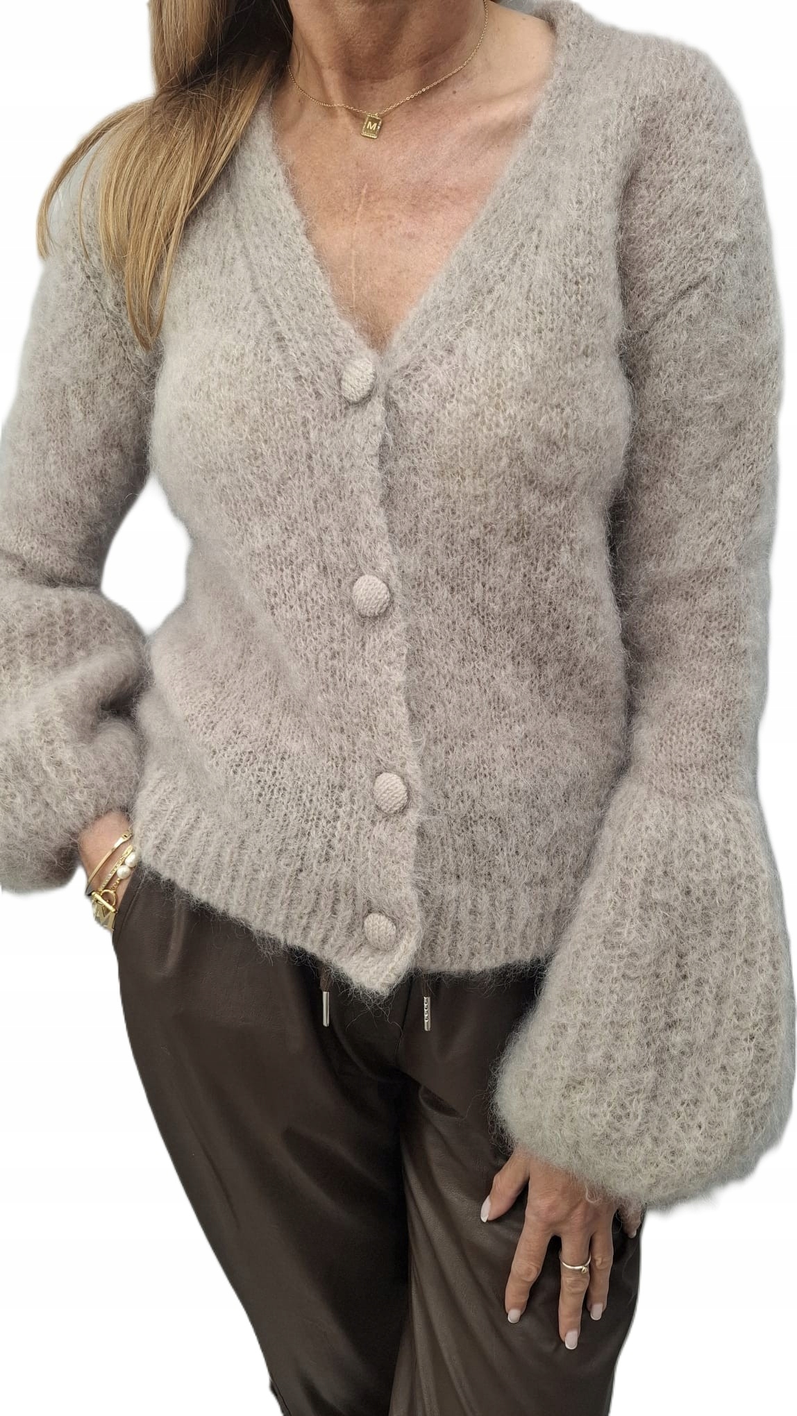 Cocomore Yarn Kardiganový svetr Zvonek Kid Moher Béžový New