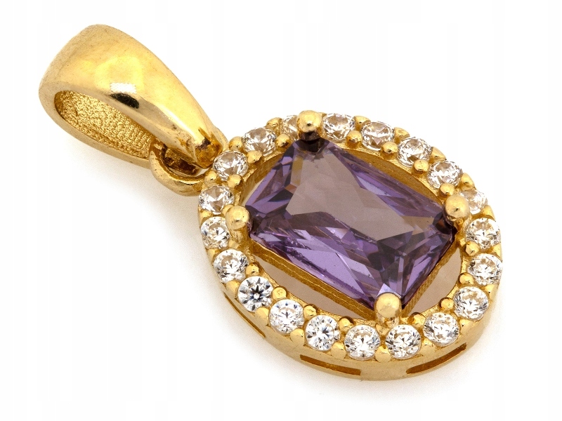 Zlatý oválný přívěsek 585 s fialovým kamenem, markýza přívěsek 14k