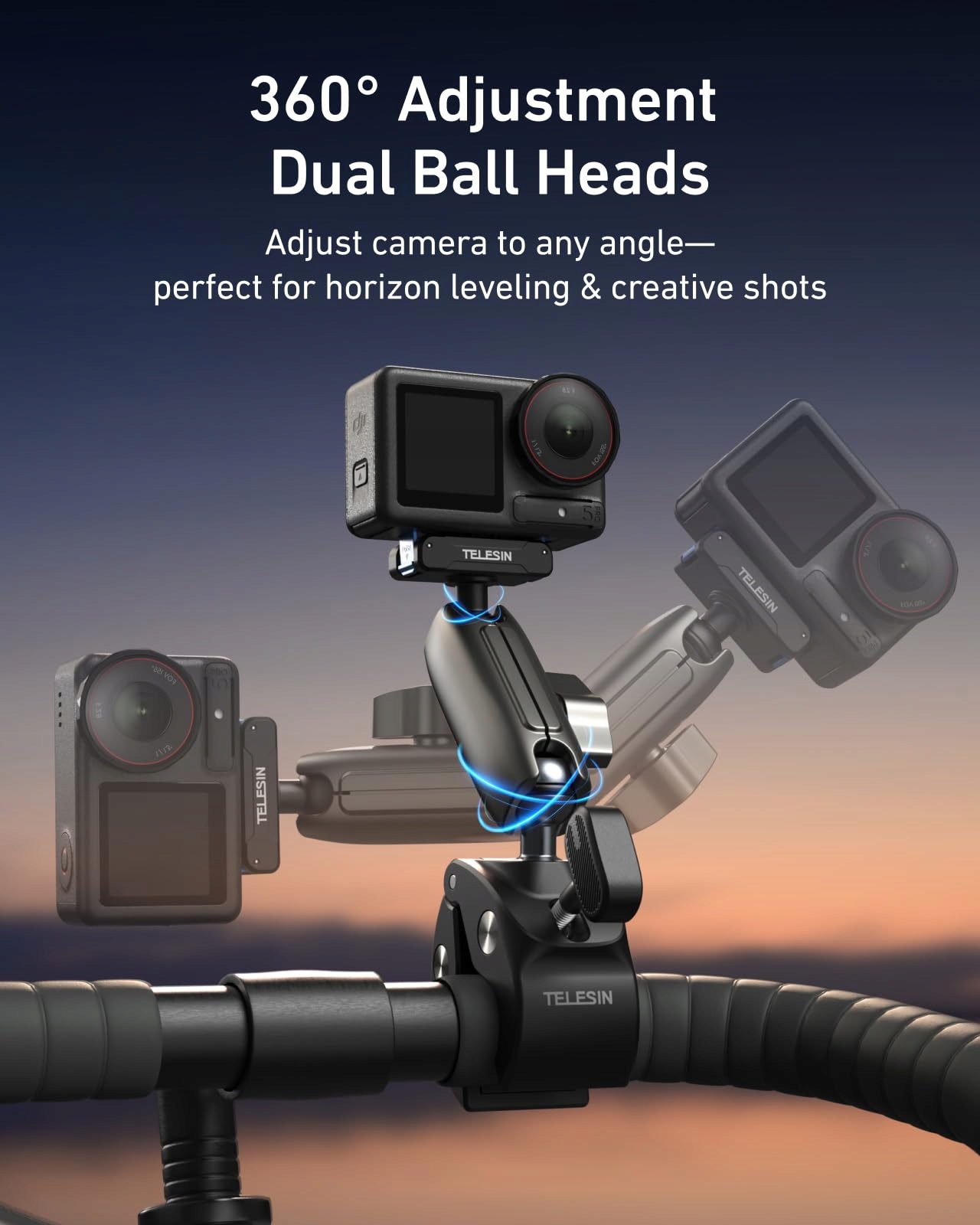 TELESIN Uchwyt Rowerowy Motocyklowy Do DJI Action 6 5 Pro Osmo 360 9-38 mm — miniatura 4