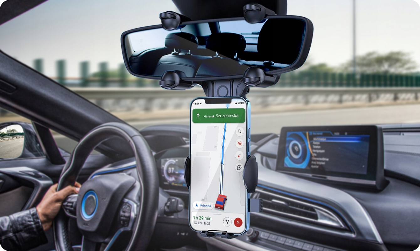 UCHWYT SAMOCHODOWY DO TELEFONU NA LUSTERKO WSTECZNE TELEFON REGULOWANY 360 Marka Inna