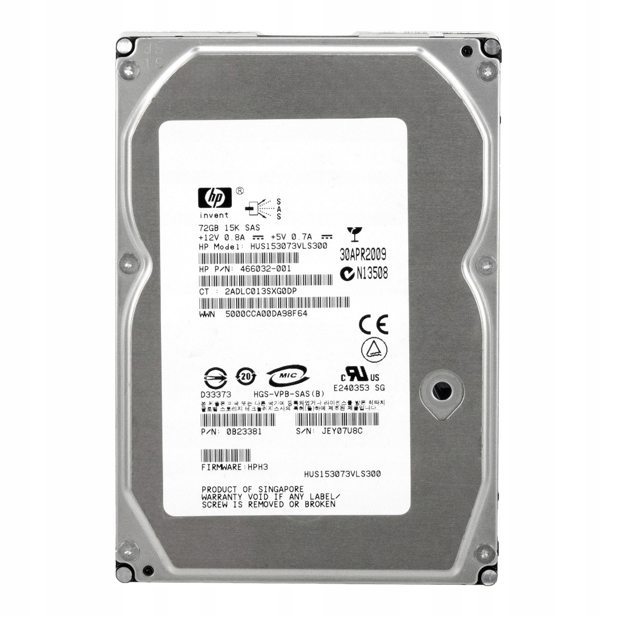 Hp 466032-001 72GB 15K 16MB Sas 3.5'' HUS153073VLS300