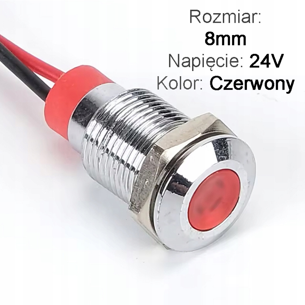 Lampka kontrolna deski rozdzielczej sygnalizacyjna Led 8mm 24V Czerwona