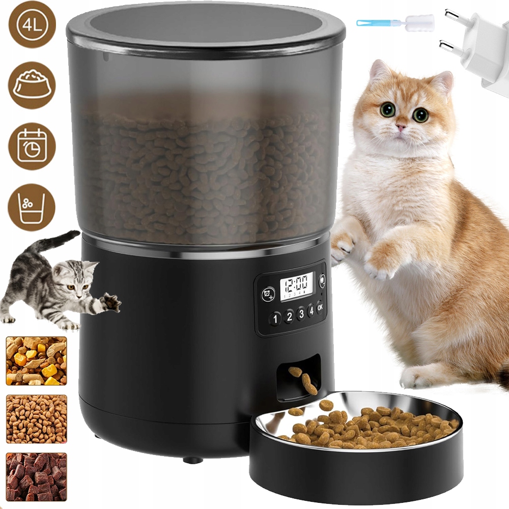 Levně Automatický Dávkovač Misky Na Krmivo Pro Psa Kočku Černý 4L Podavač Smart 5V