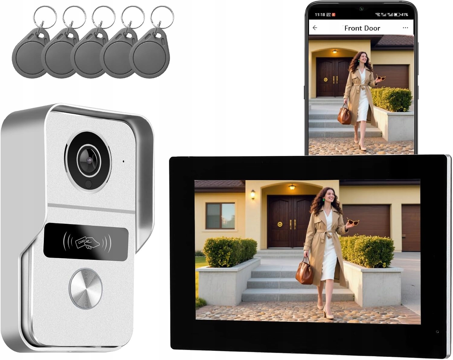 Videodomofon Obrazovka 7 palců Rfid kontrola Detekce pohybu Dálkové otevírání