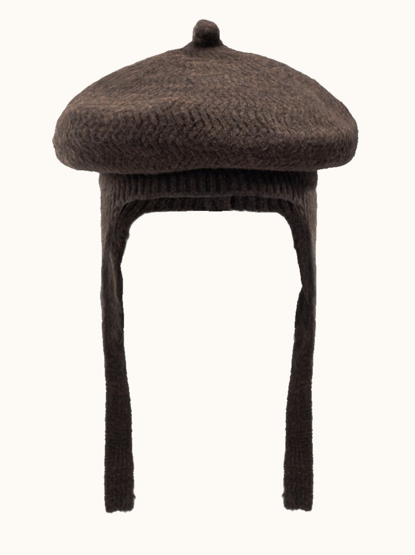 Dámský vlněný baret s vázáním, hnědý, 100% vlna