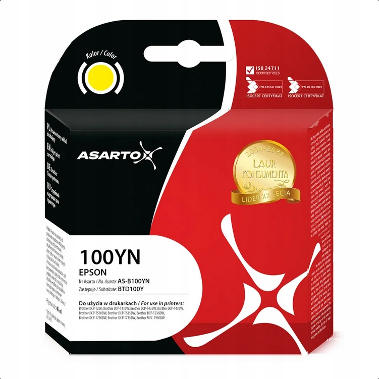 Tusz Asarto do Brother BTD100Y 48ml yellow DCP-T230 T430W T435W T530DW T730