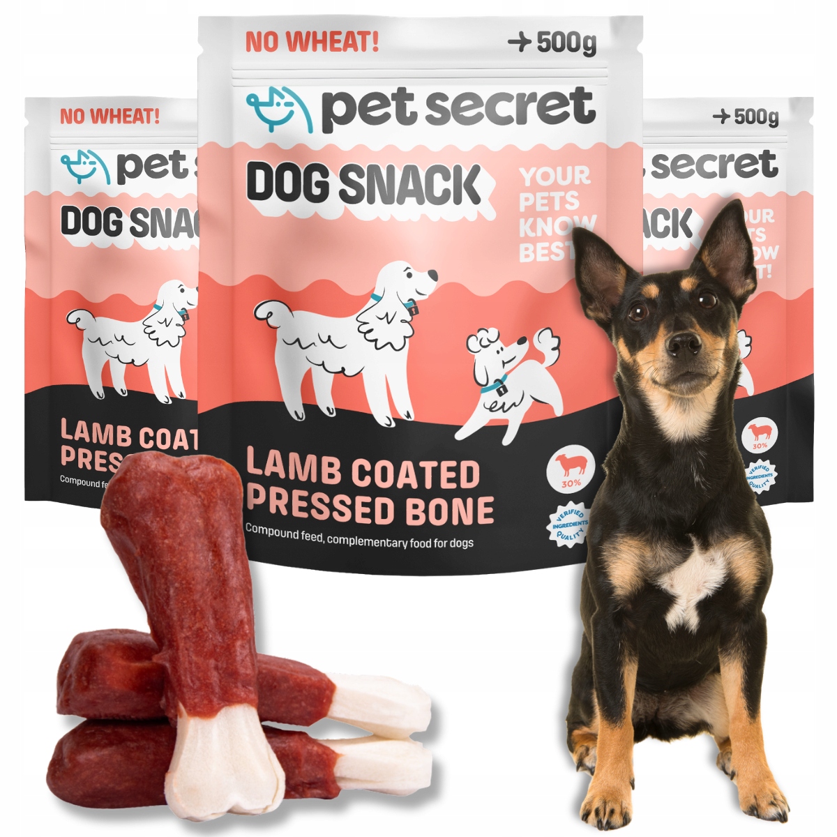 Levně Pochoutky pro psa 3x500g Hovězí kost bílá s jehněčím masem Pet Secret