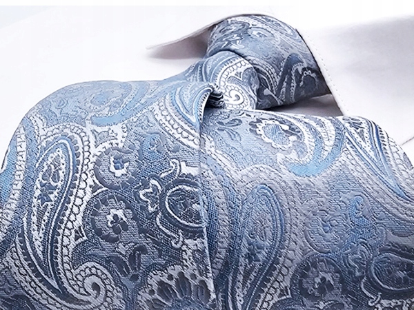 NIEBIESKI / SREBRNY WE WZORY MODNY KRAWAT MĘSKI 7 CM