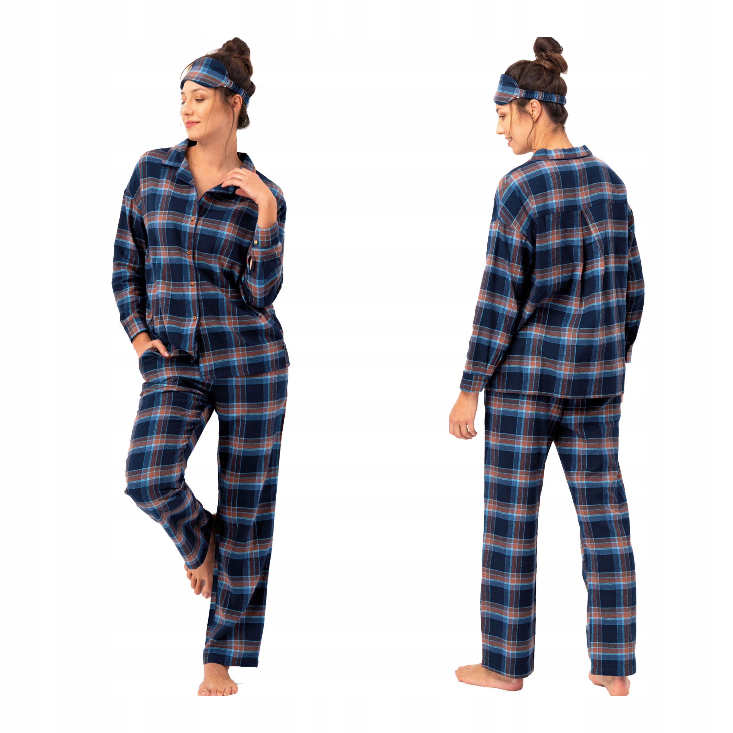 Dámské dvoudílné flanelové pyžamo s dlouhým rukávem, dlouhé kalhoty Key L