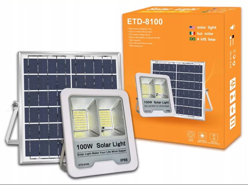 Výkonná Velká Solární Lampa Led Zahradní Pouliční Lampa Dálkový Ovladač Solární Halogen 100W
