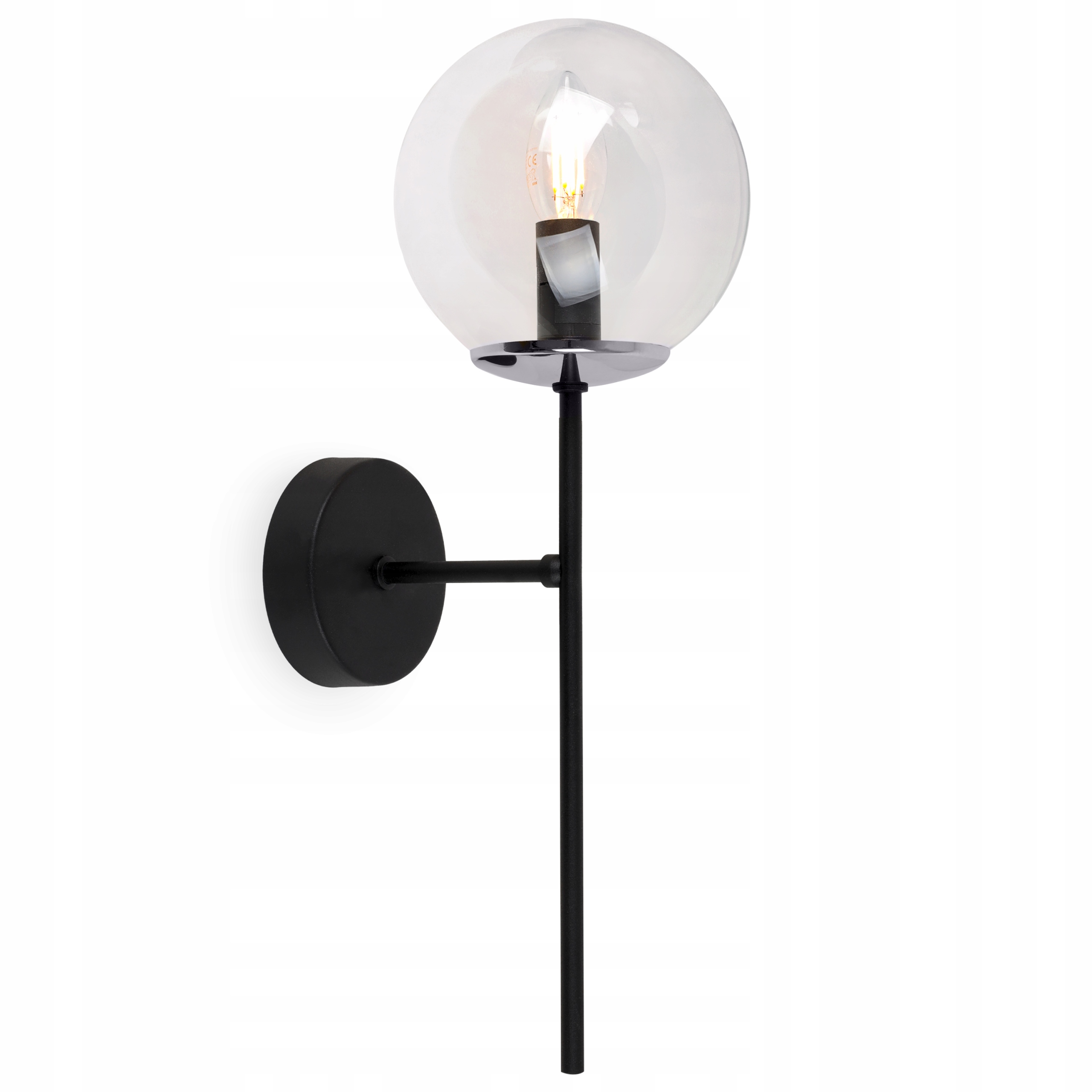 Nástěnná Lampa Černá Chrom Lampa Do Kuchyně Koupelny Skleněná Koule Loft E14