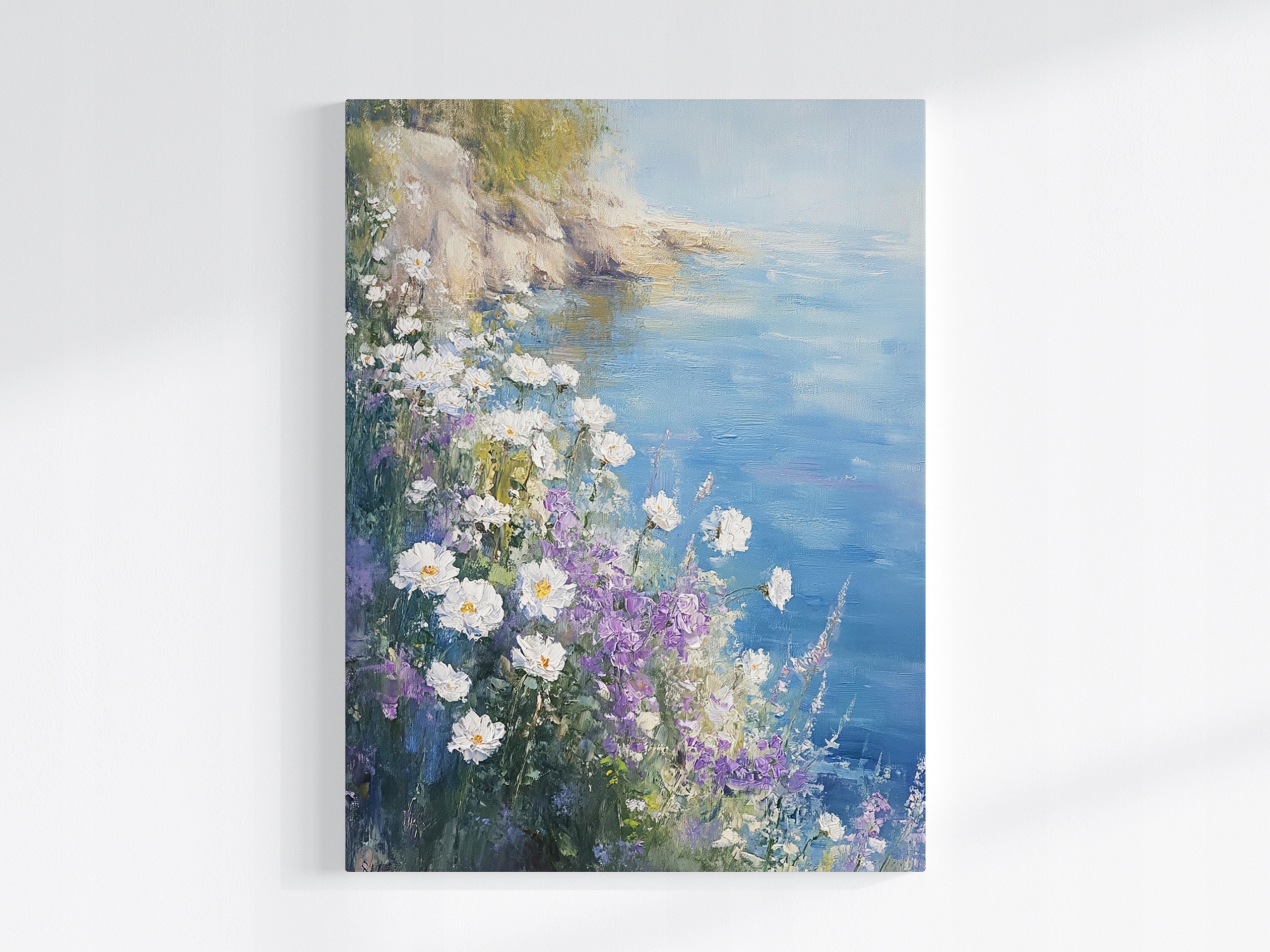 Obraz Na Plátně Canvas Krajina Moře Pobřeží Květiny Sedmikrásky Louka 60x80