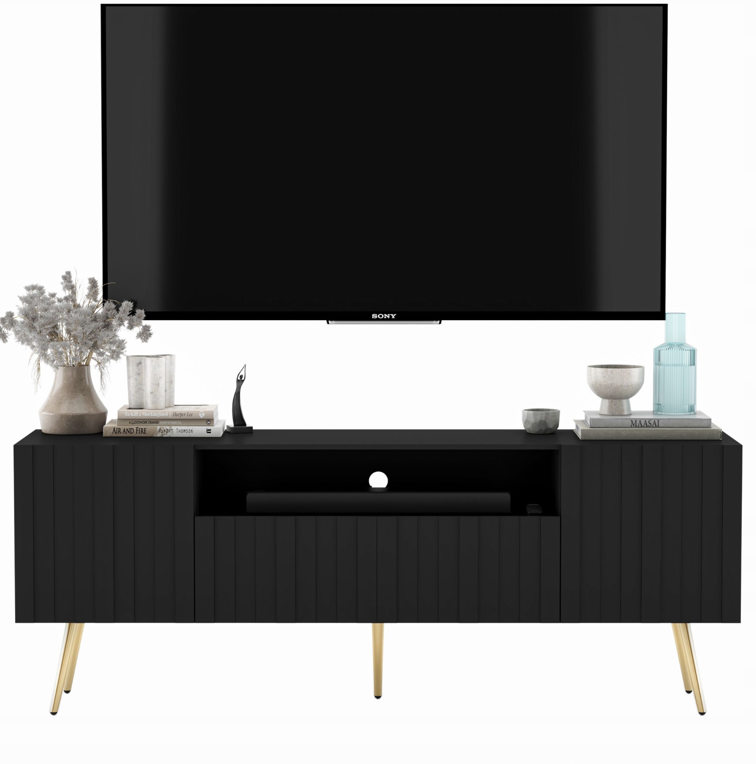 Комод RTV Loft шкаф RTV черный матовый современный Золотой ноги 150 см гламур