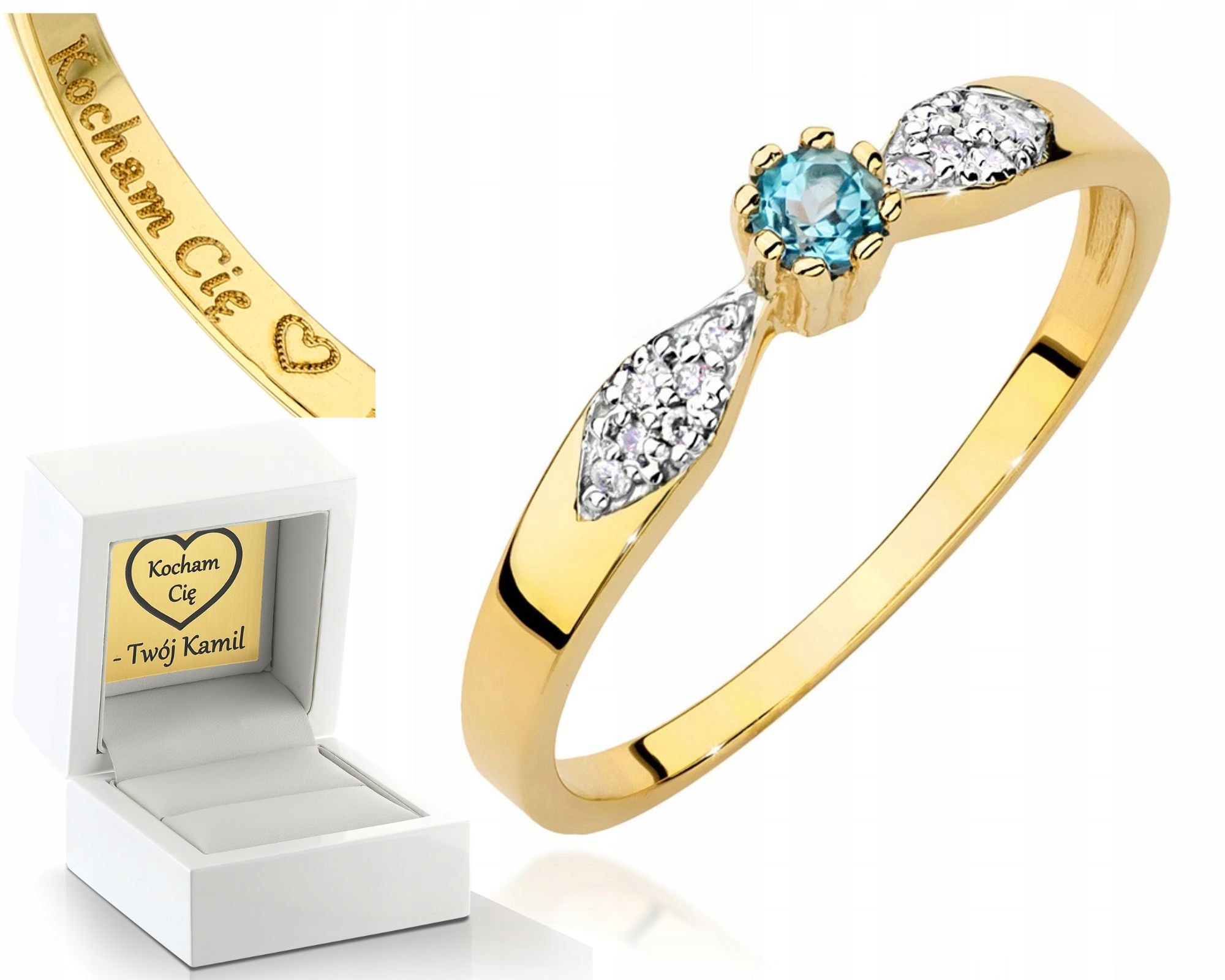 Zlatý Prstýnek S Topazem A Brilianty Gravírování