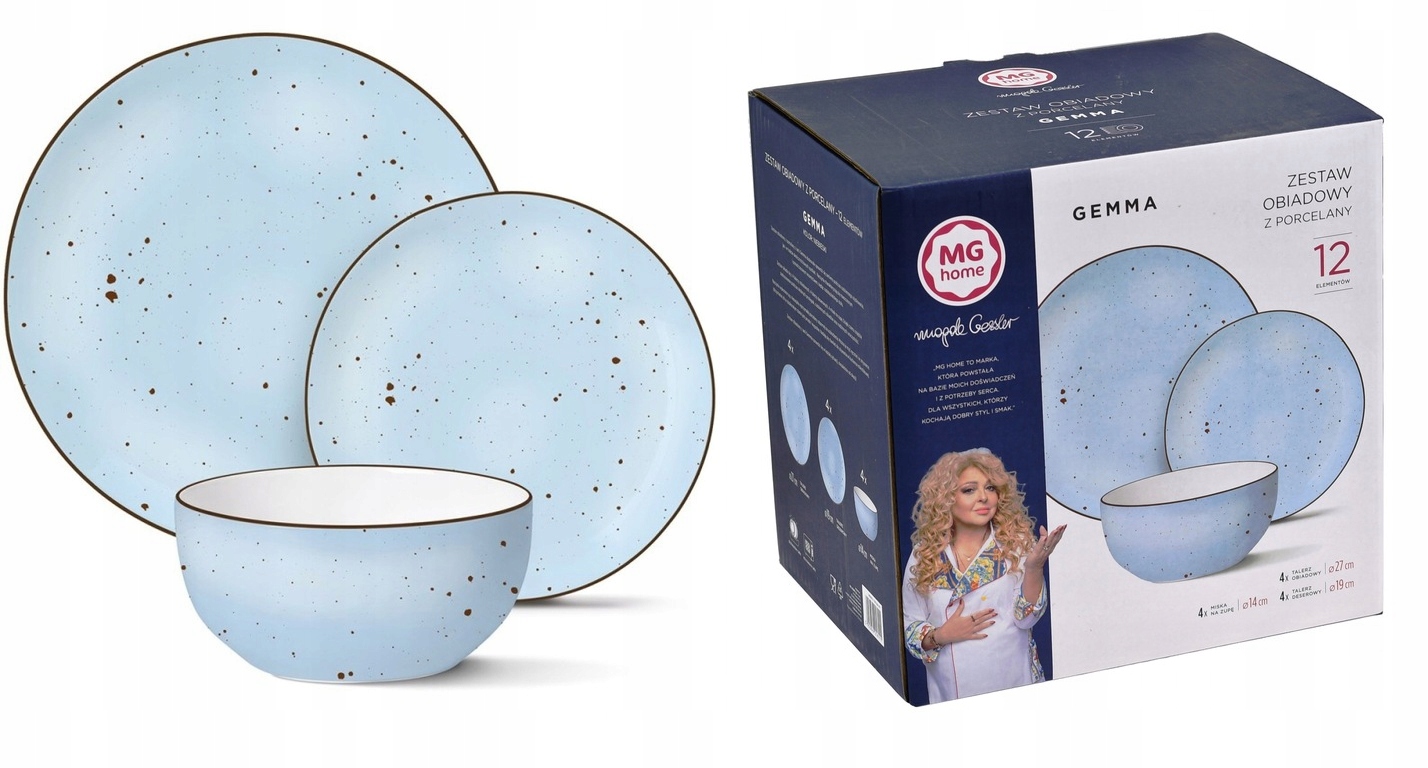 Sada Magda Gessler Jídelní Servis Porcelán Talíř S Modrým Stříkáním