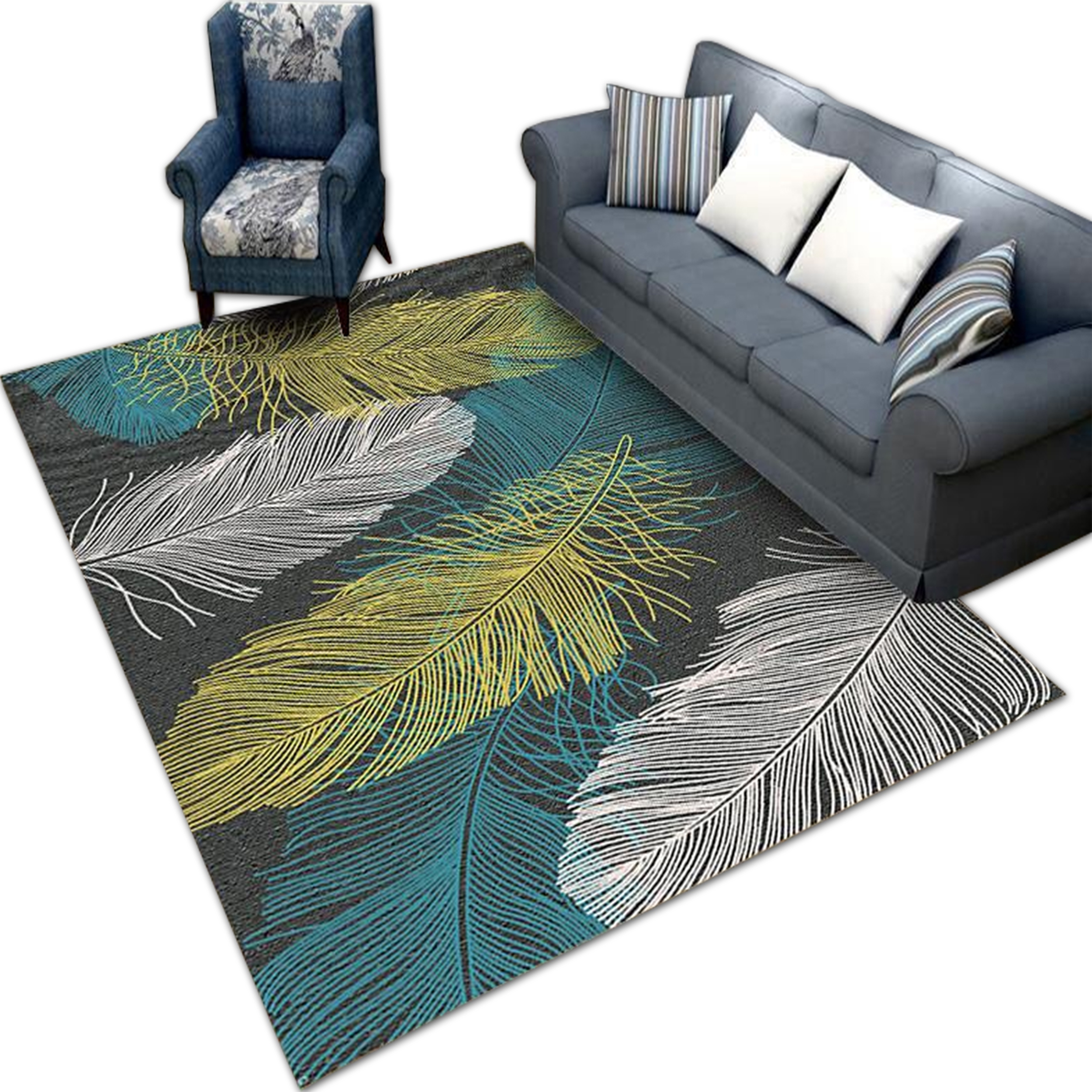 Koberec 300x200 cm Listy Perie Zelený Veľký Moderný Protišmykový Bcf