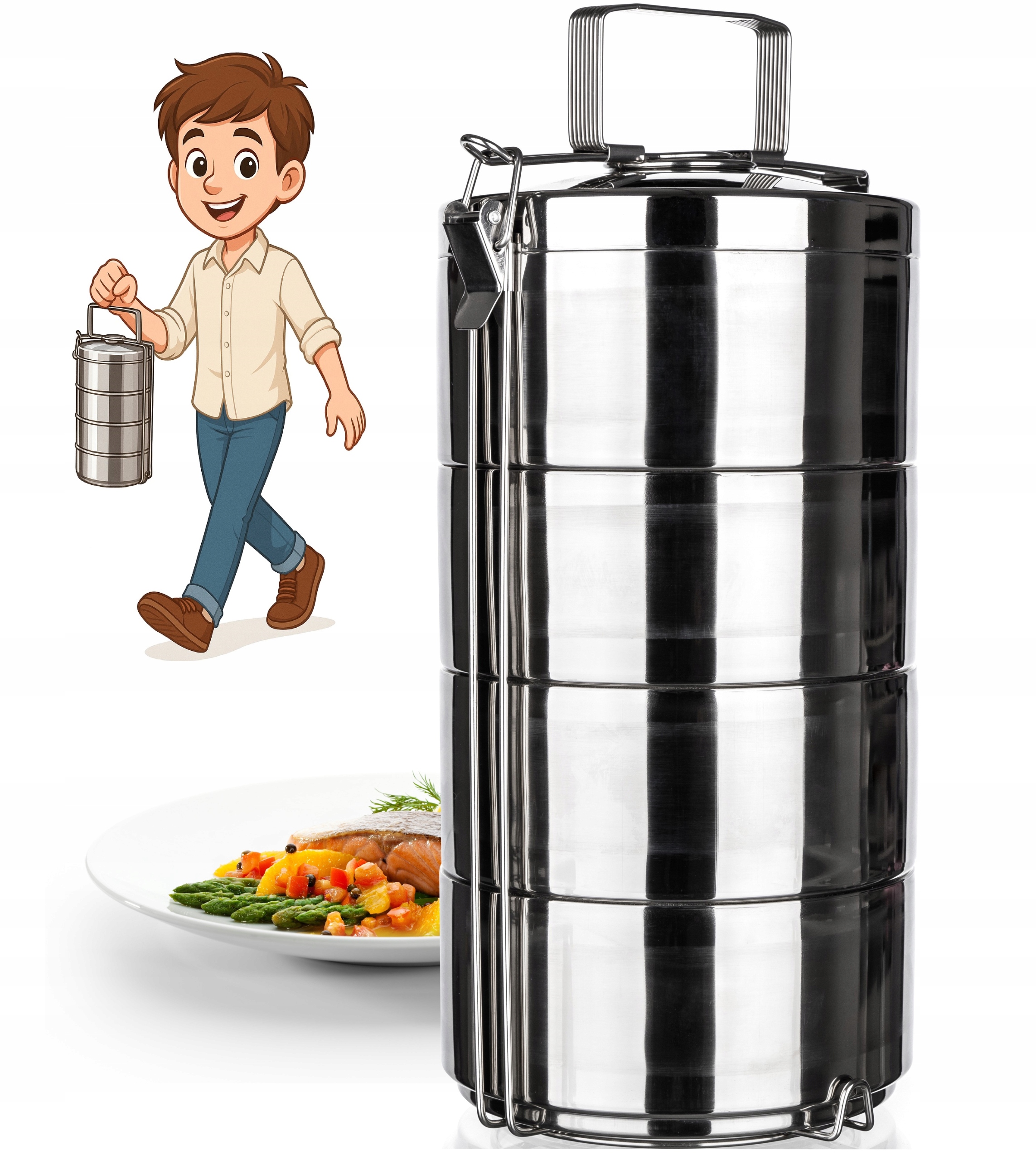 Banquet Menażka Termos Lunch Box 4x1,1L Pojemnik Obiadowy stalowy 4,4L