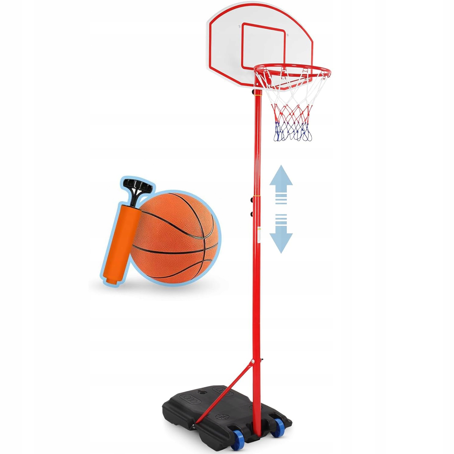 Czerwony Regulowany Wolnostojący Kosz Do Koszykówki Do Ogrodu Z Kółkami