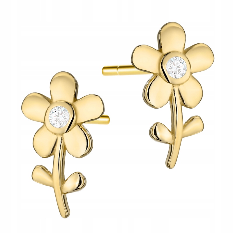 Zlaté Náušnice pr. 585 Květiny s zirkony Tužka