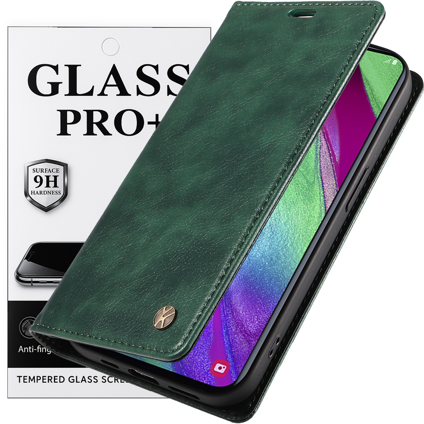 Etui z Klapką Samsung Galaxy S25 Fe Skórzane Szkło 9H Zielone