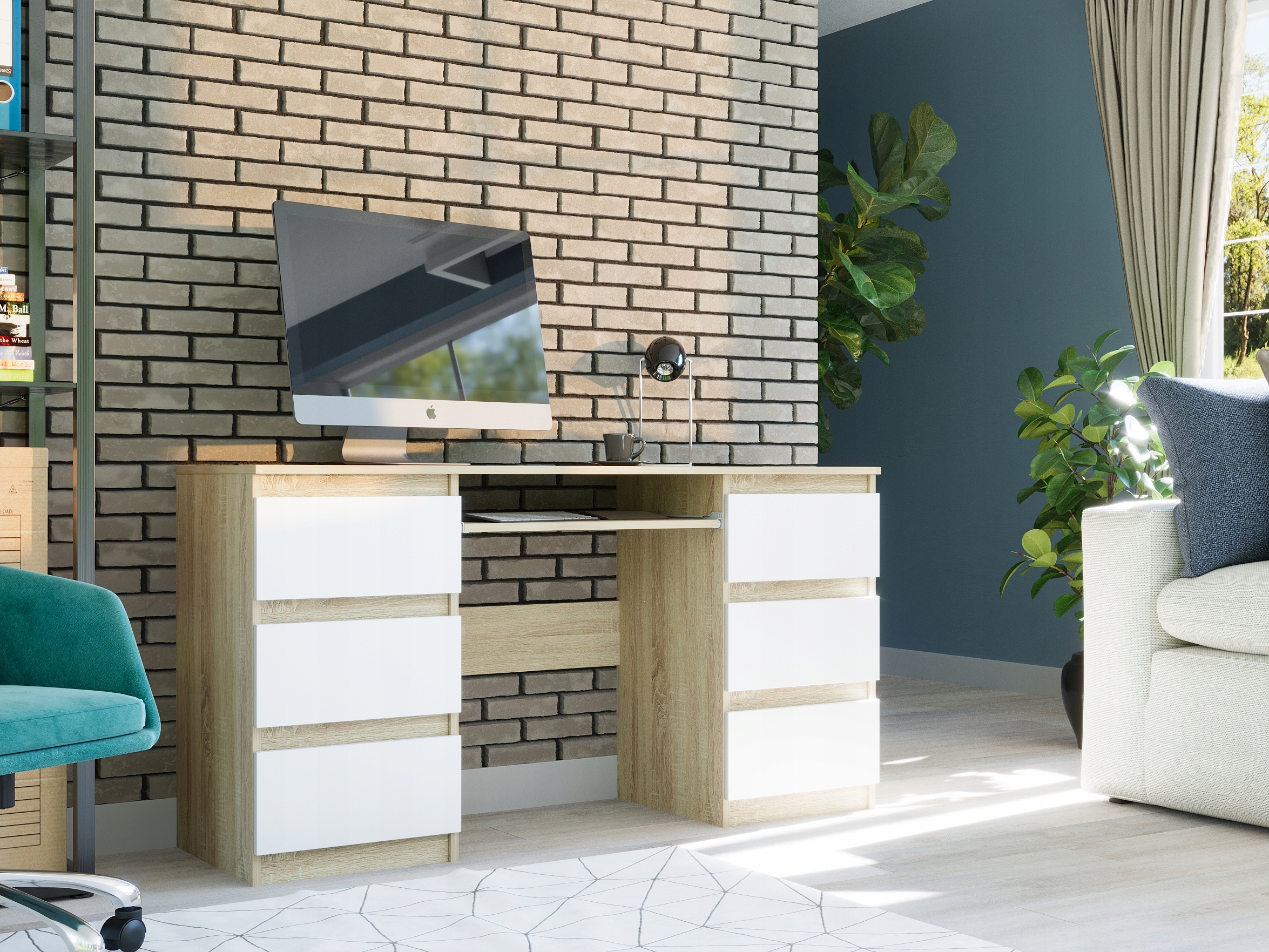 Meble Biurko komputerowe 6sz 135cm sonoma mix N32