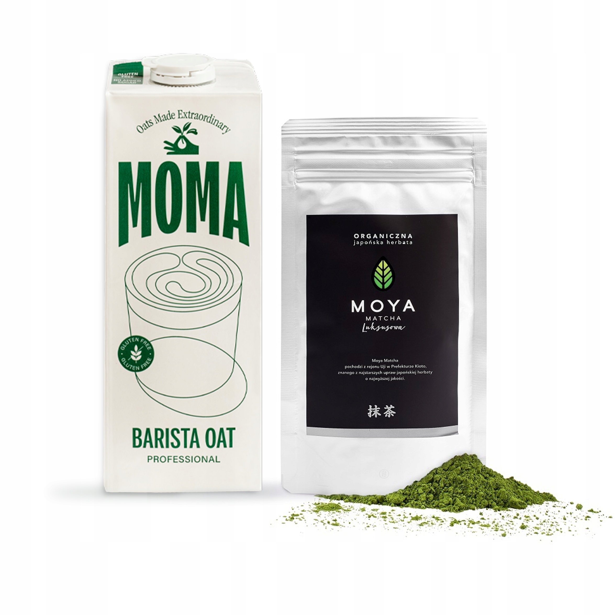 Zestaw Moya Matcha Luksusowa 100g Moma Napój owsiany Barista
