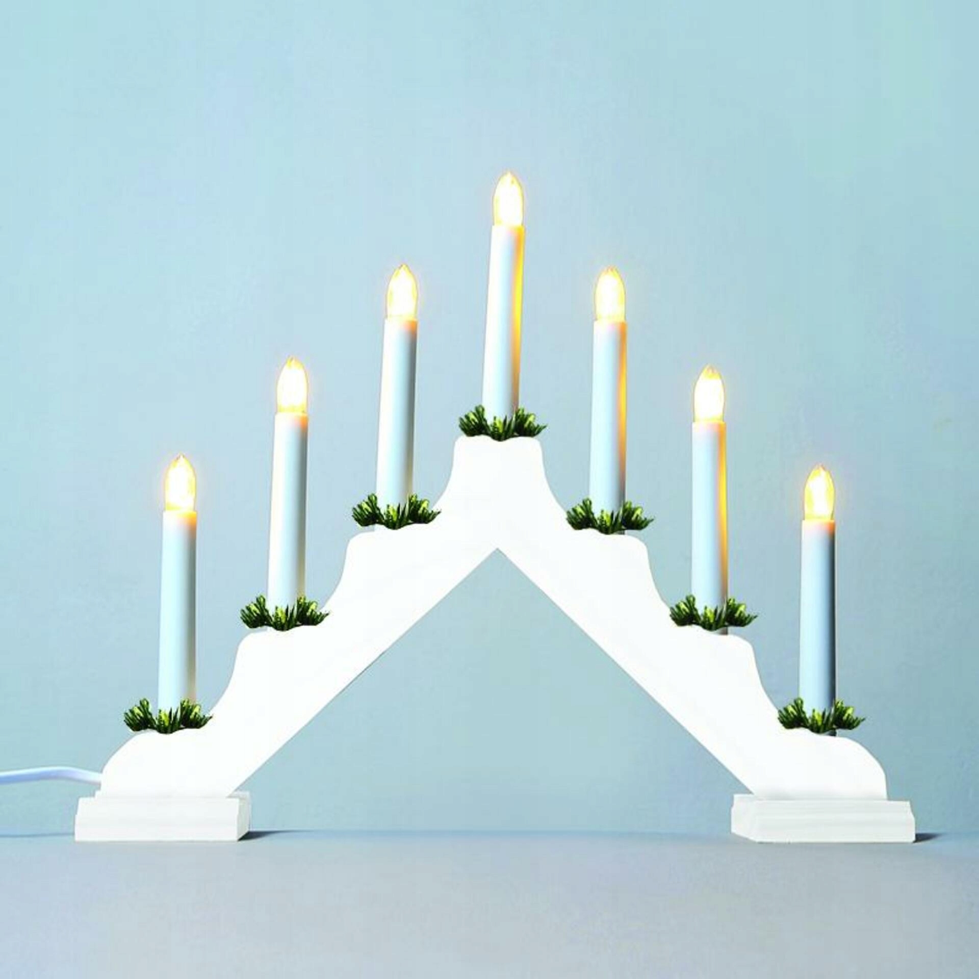 Adventní svícen Led Exihand 7x E10 bílý dřevo 380x300mm