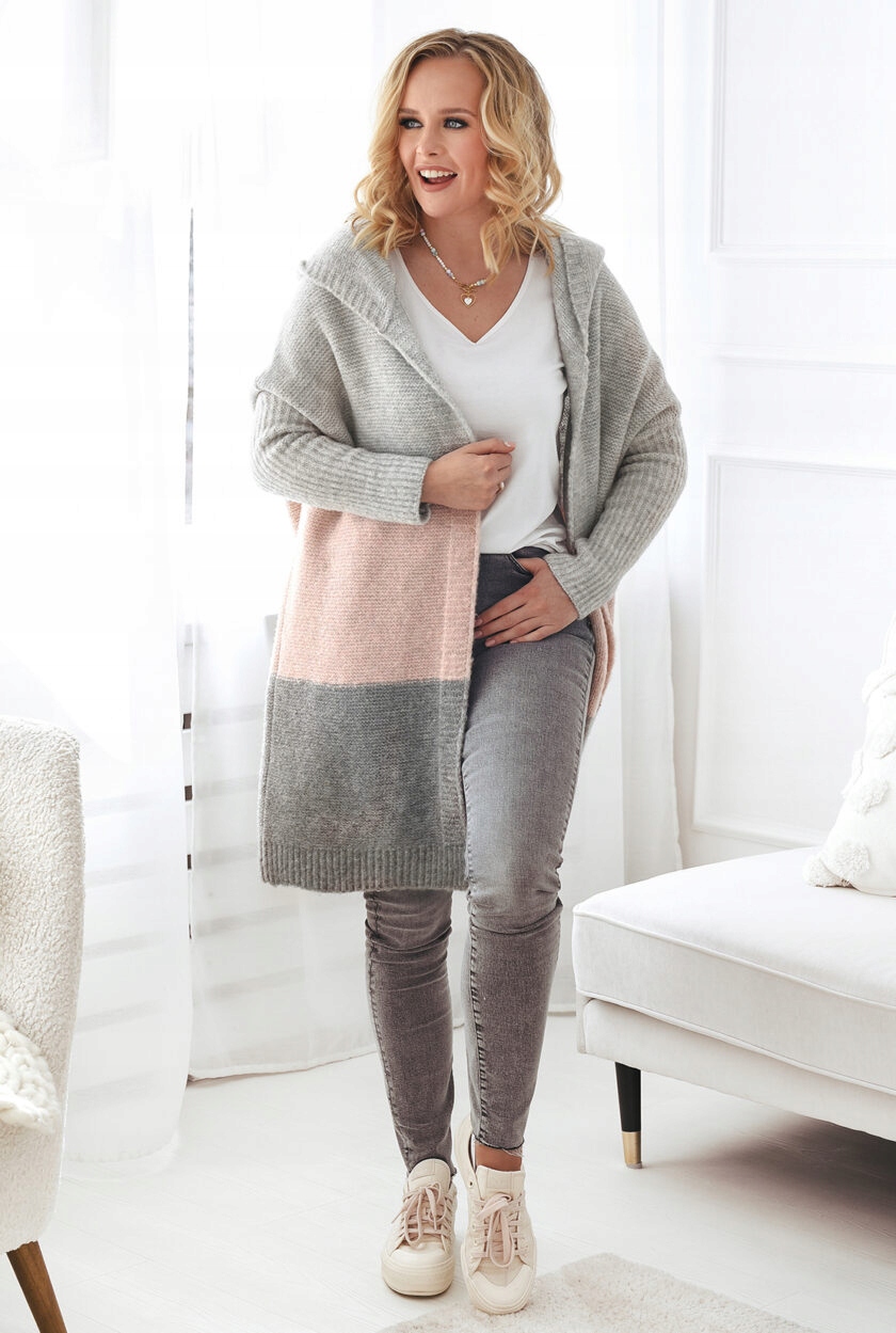 Stylowy SWETER Kardigan z Kapturem Polska Marka bez marki