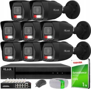 Zestaw 8 Kamer Do Monitoringu 6MPX Ip Zewnętrzne Black Hilook Hik Dysk 2TB