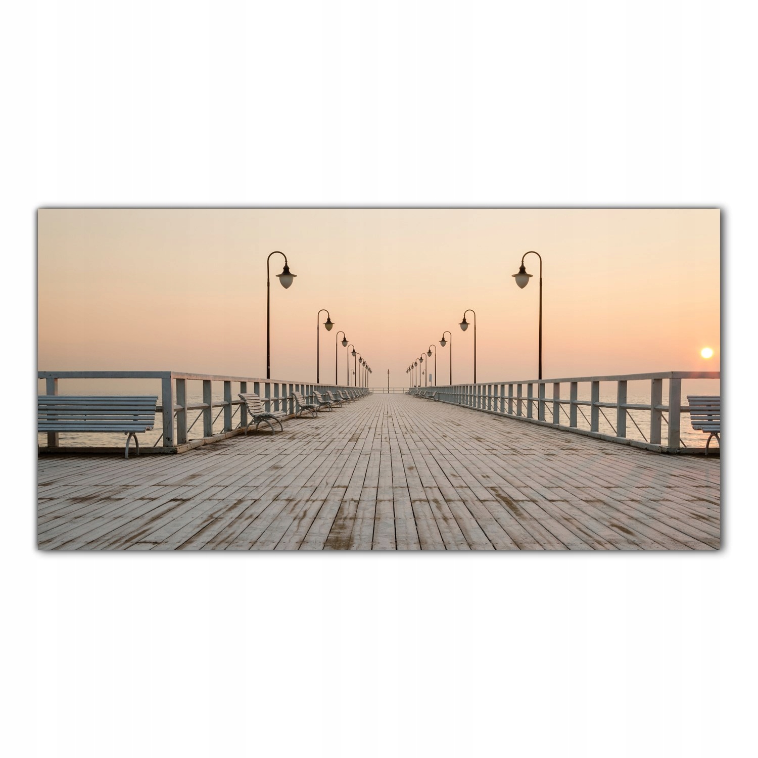 

Obraz na szkle Foto Zima Molo Wschód Słońca 120x60