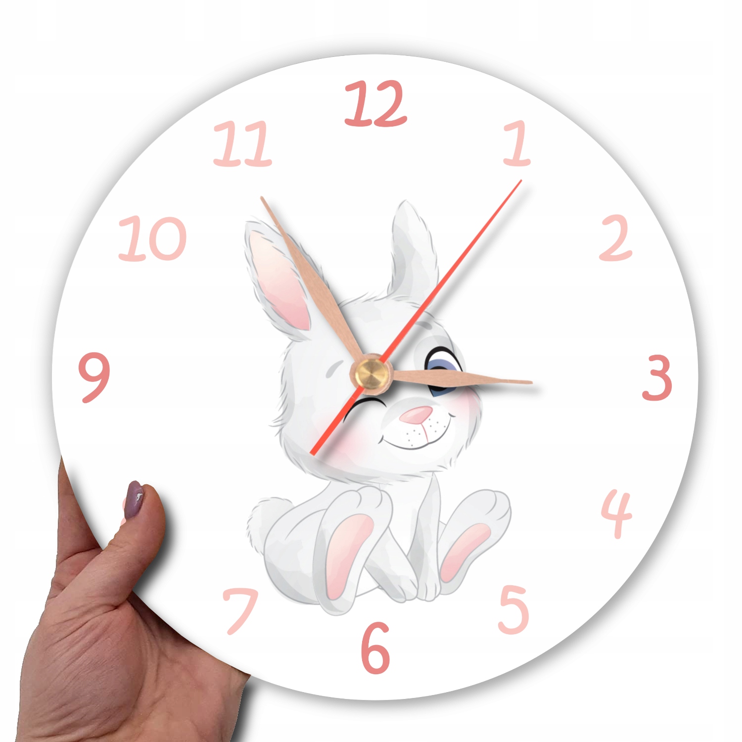 Okrągły cichy zegar ścienny z króliczkiem królik Zasilanie baterie